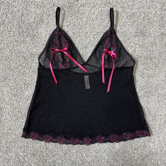 Vintage Victorias Secret Shirt Womens Medium Black Lace Cami Top Sexy Y2K - Picture 5 of 13